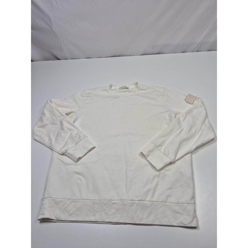 Stone Island Sweatshirt Men's XL White Stretch Jersey Sleeve Badge Logo FLAW